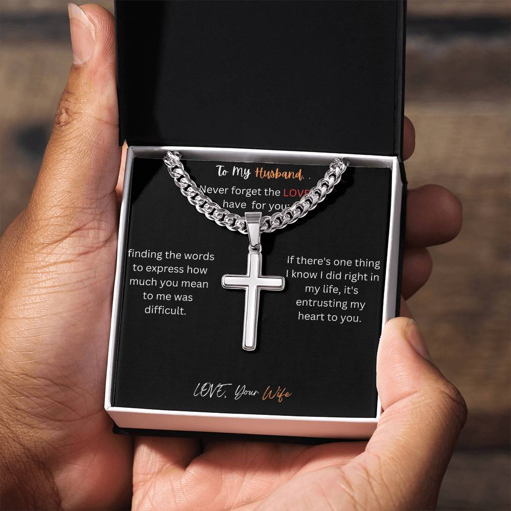 Cuban Chain Artisan Cross Necklace For My Husband-FB