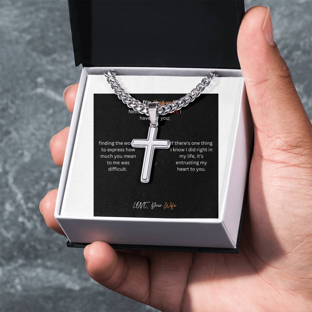 Cuban Chain Artisan Cross Necklace For My Husband-FB