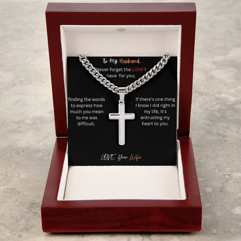 Cuban Chain Artisan Cross Necklace For My Husband-FB