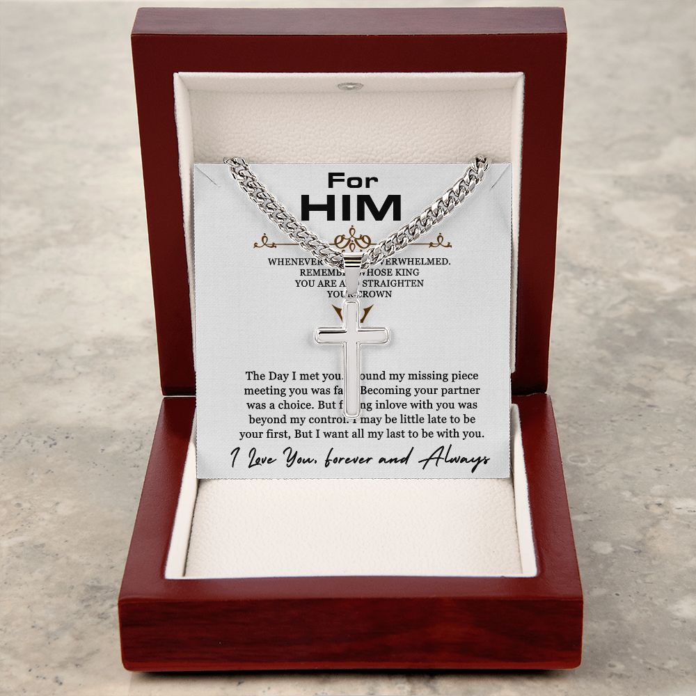 Artisan Cross Necklace For My Husband on Cuban Chain w/ MC