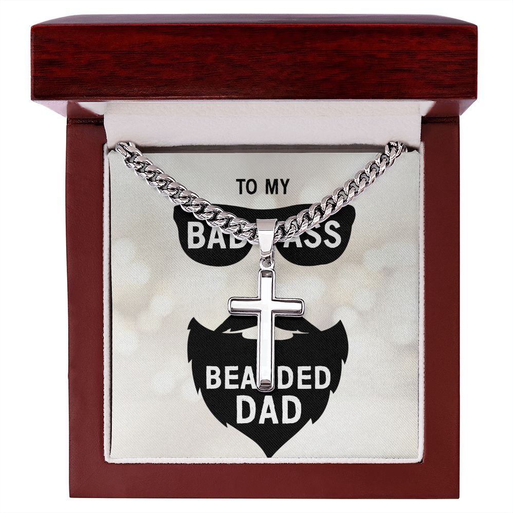 Artisan Cross To My Dad Necklace on Cuban Chain w/ MC