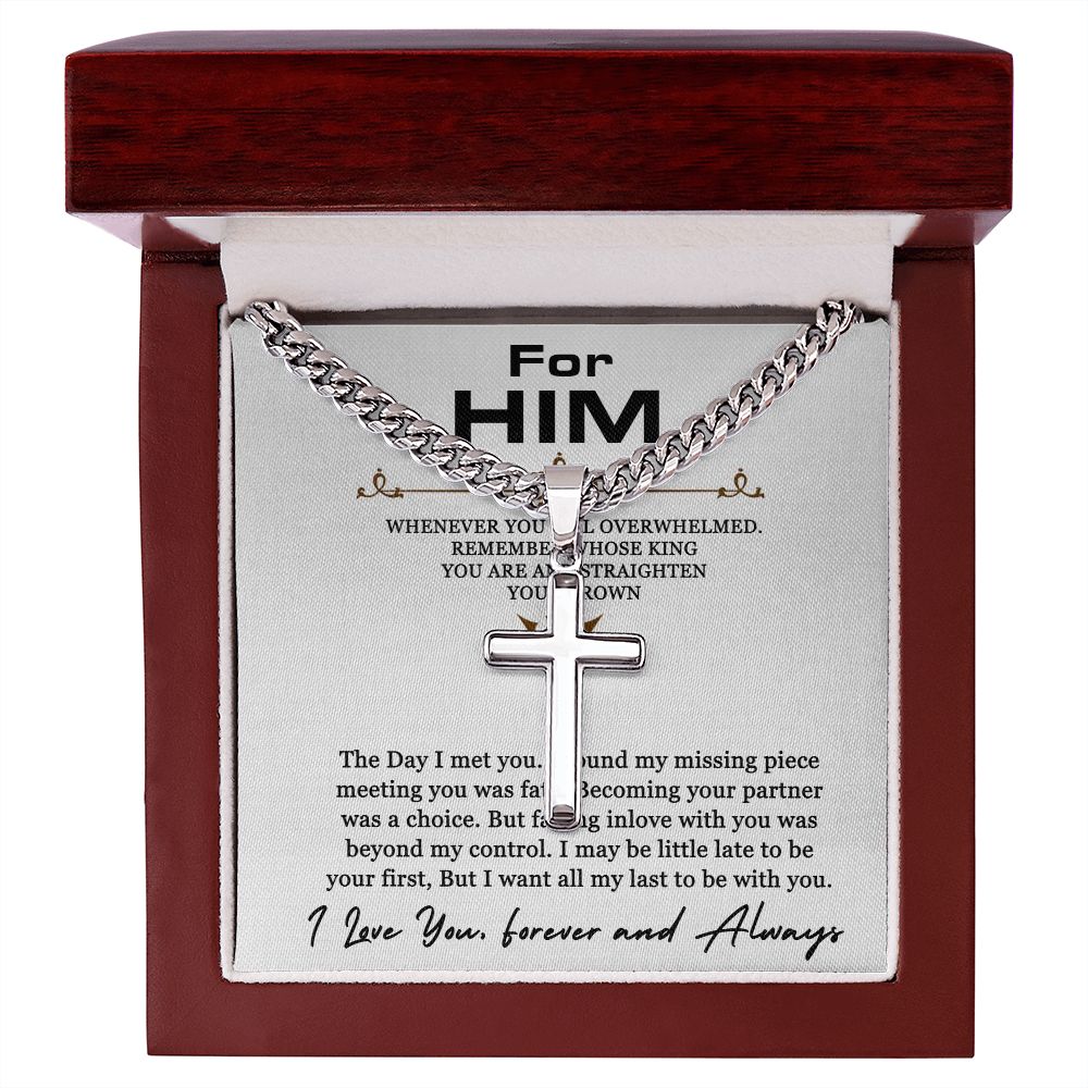 Artisan Cross Necklace For My Husband on Cuban Chain w/ MC