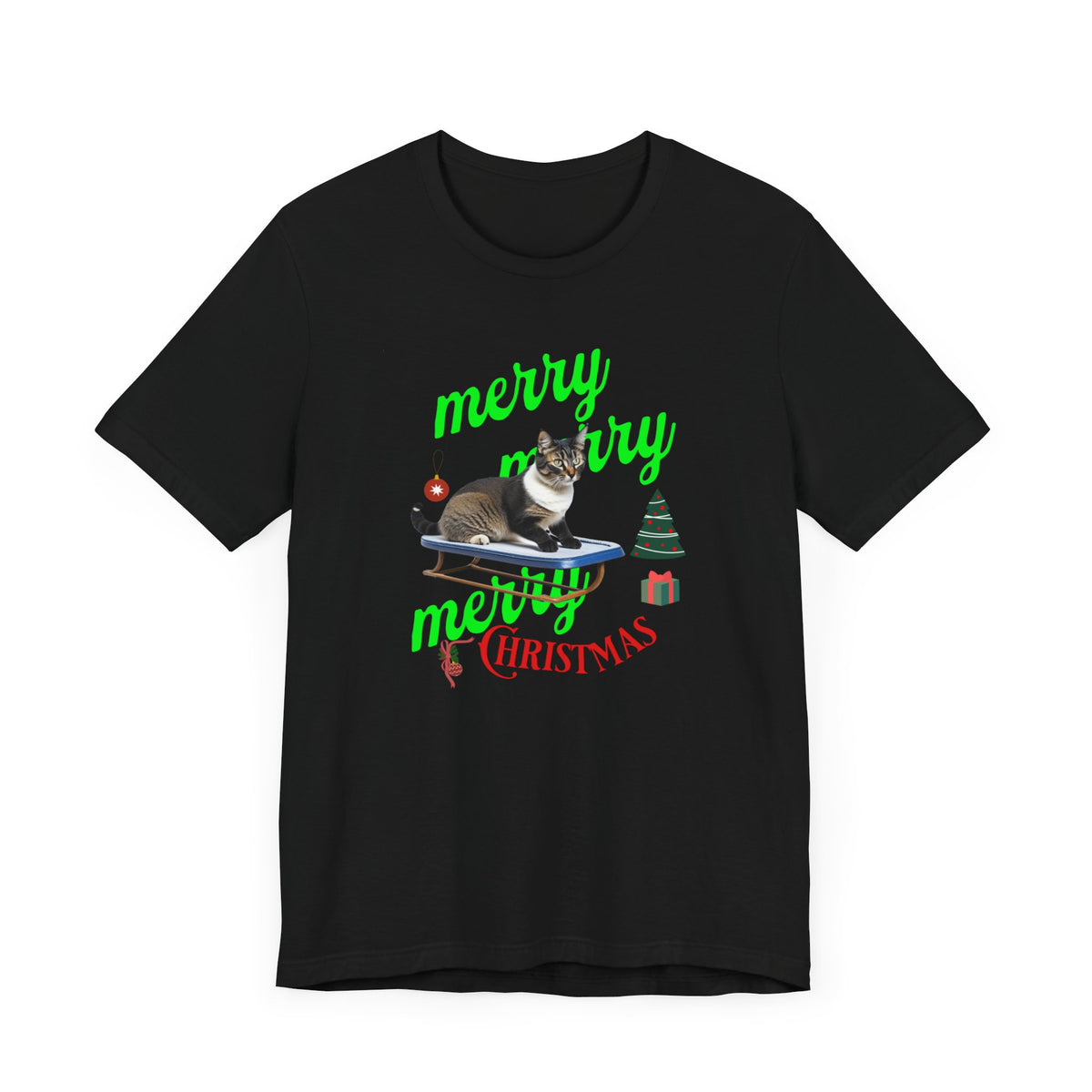 Unisex Jersey Short Sleeve T-Shirt, Merry Christmas Cat T-Shirt