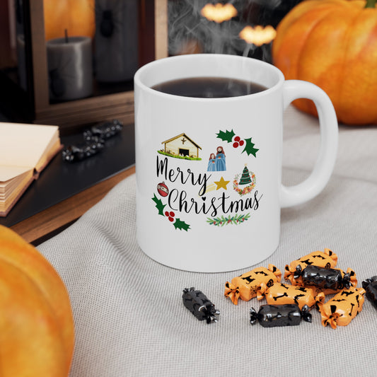 Ceramic Coffee or Tea Mug, Merry Christmas Manger Mug