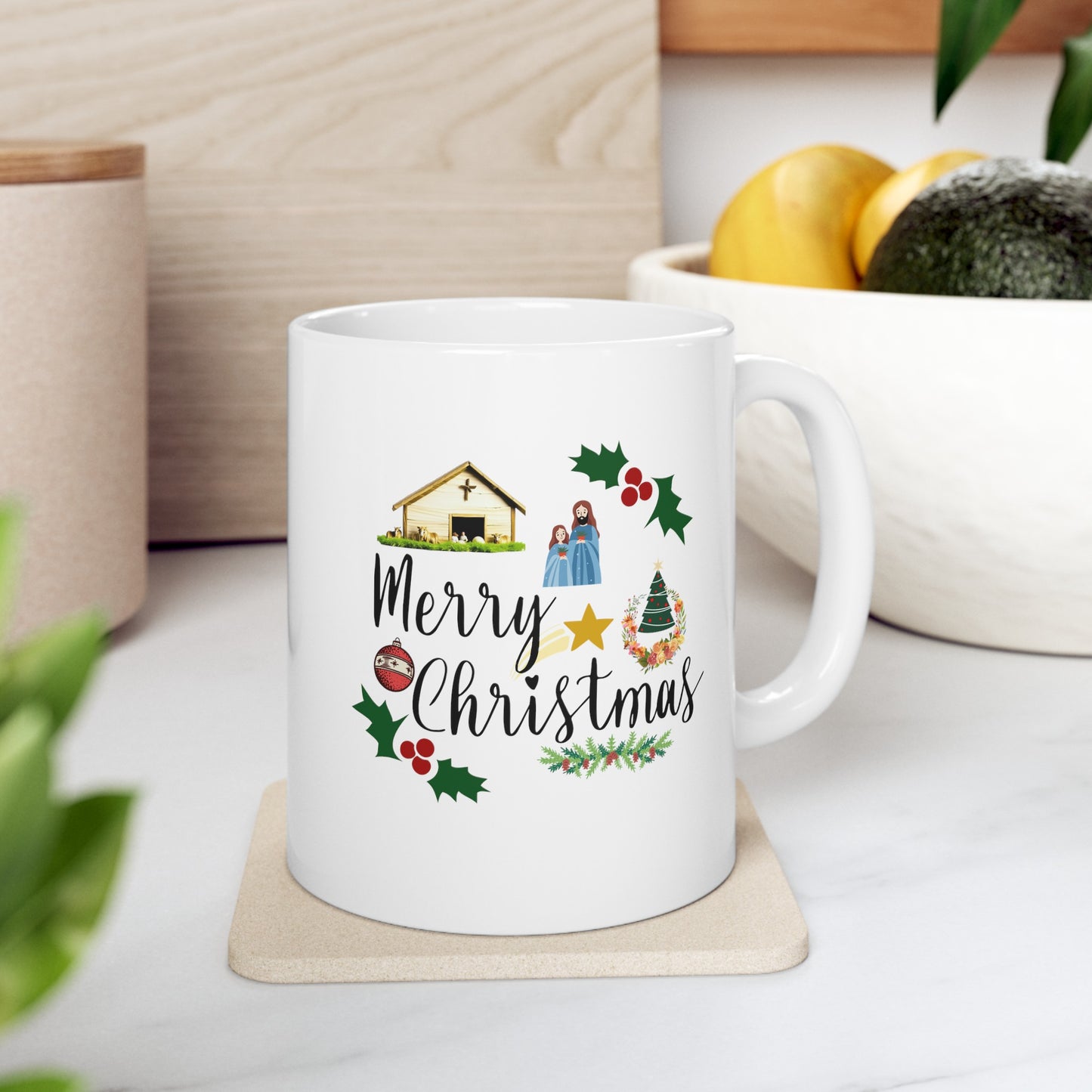 Ceramic Coffee or Tea Mug, Merry Christmas Manger Mug