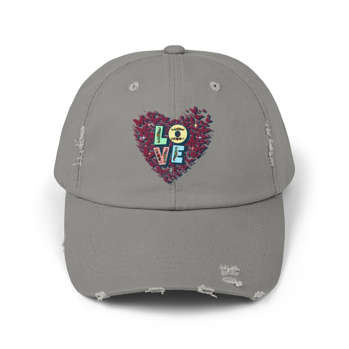 Unisex Distressed Cap, LOVE Heart Cap