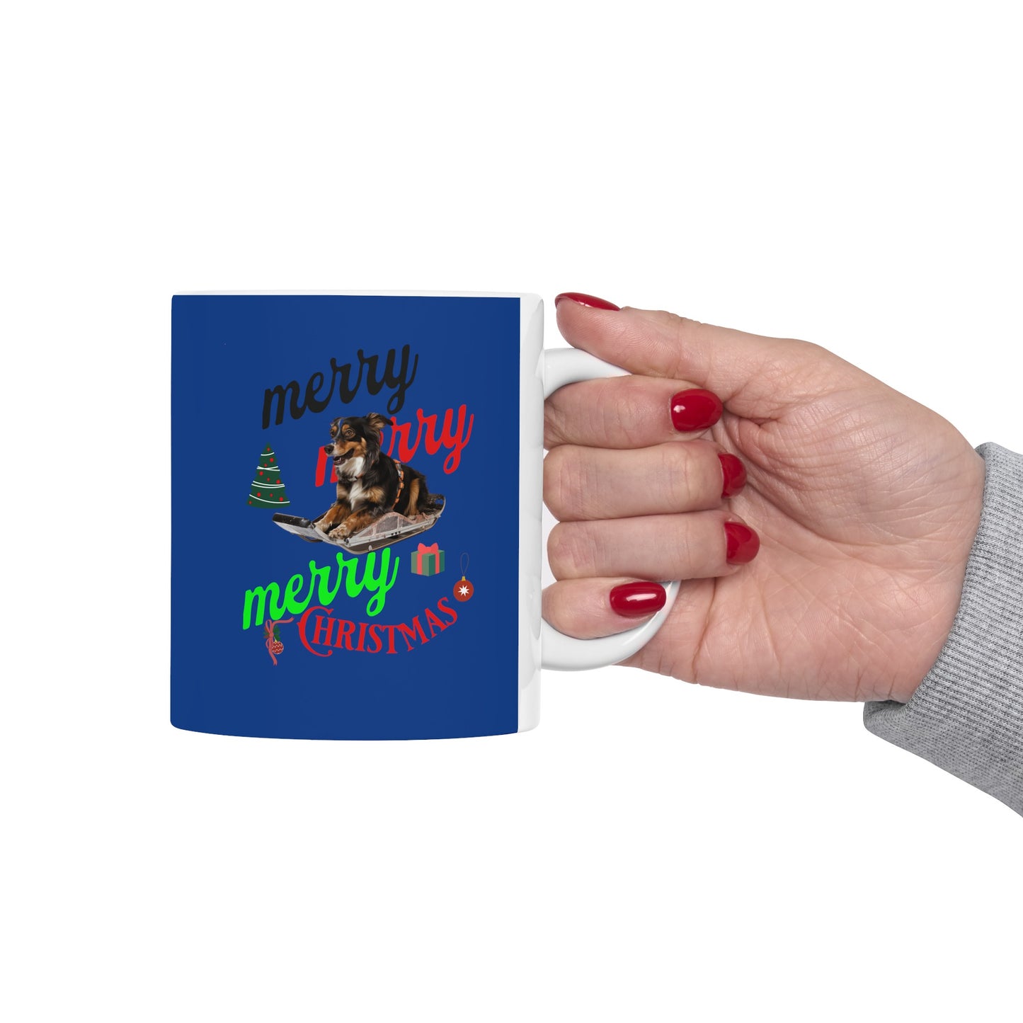 Ceramic Coffee or Tea Mug, Dog On The Sledge Merry Christmas Mug