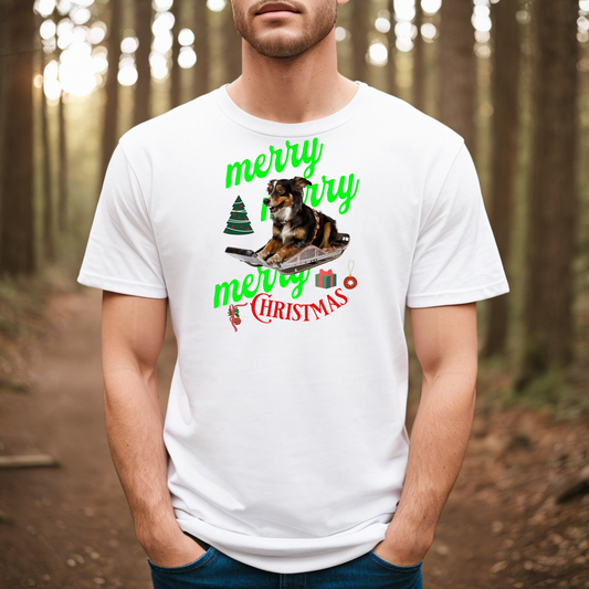 Unisex Jersey Short Sleeve T-Shirt, Merry Christmas Dog Sledge T-Shirt
