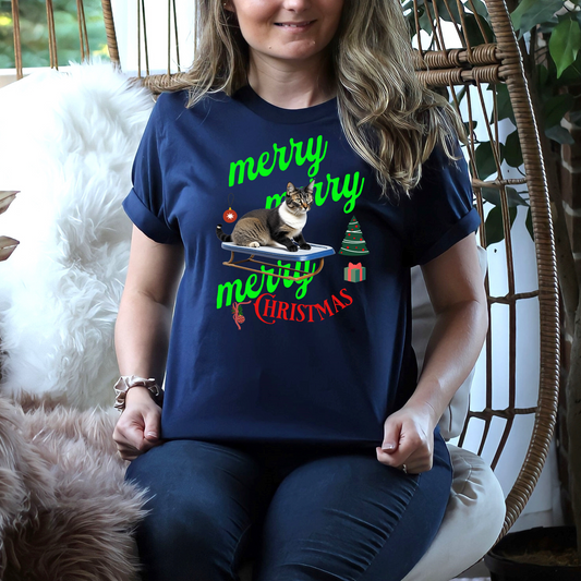 Unisex Jersey Short Sleeve T-Shirt, Merry Christmas Cat T-Shirt
