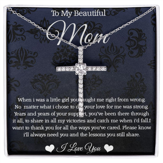 CZ Cross Necklace To My Beautiful Mom