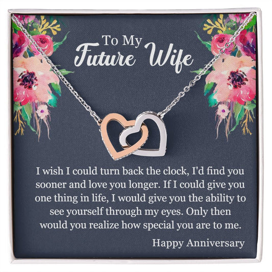 Interlocking Hearts Anniversary Necklace (Yellow & White Gold Variants)