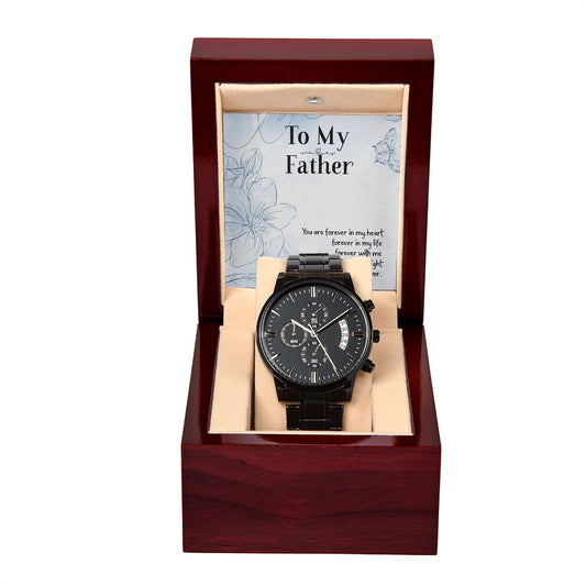 Black Chronograph Watch For My Father + MC (NO ENGRAVING)
