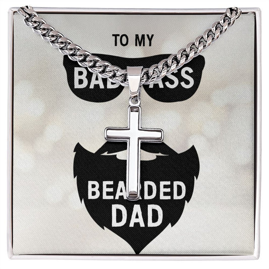 Artisan Cross To My Dad Necklace on Cuban Chain w/ MC