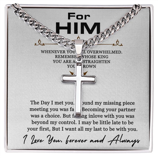 Artisan Cross Necklace For My Husband on Cuban Chain w/ MC