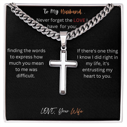 Cuban Chain Artisan Cross Necklace For My Husband-FB